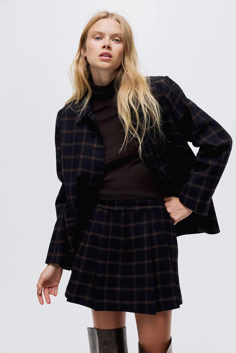 Jupe-short plissée en laine mélangée