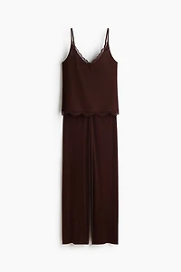 Lace-Trimmed Ribbed Pajamas