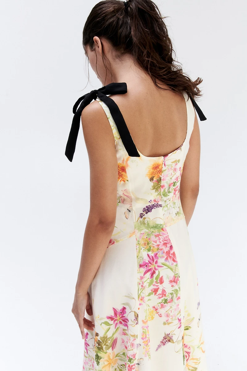 Flared Dress with Tie Shoulder Straps