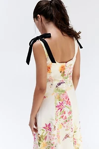 Flared Dress with Tie Shoulder Straps