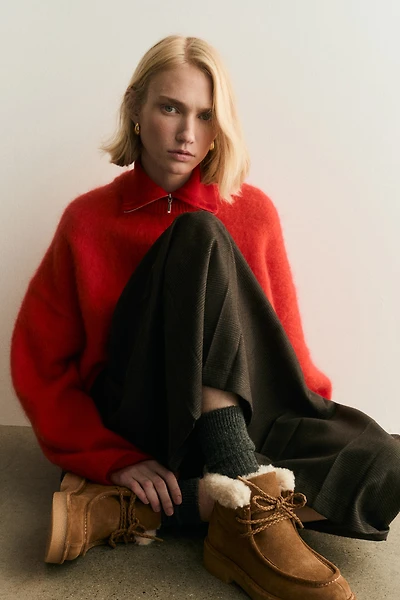 Warm-Lined Suede Boots with Laces