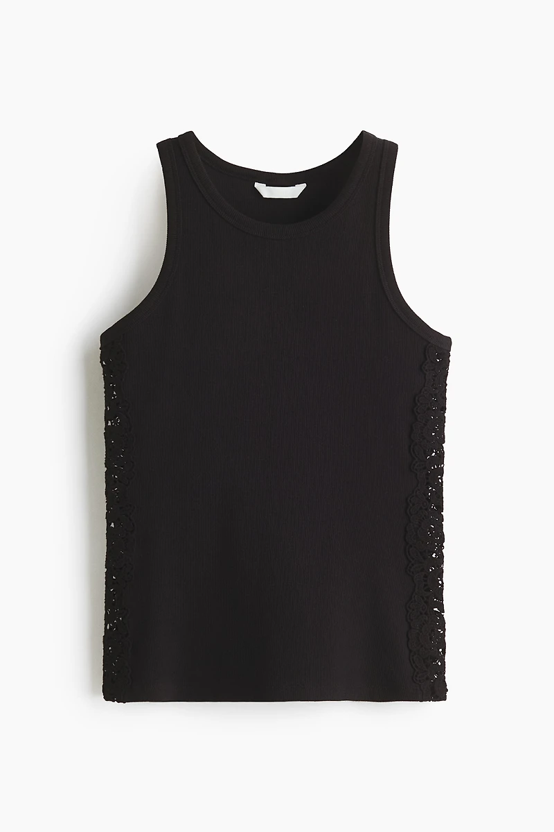 Ribbed Lace-Inset Tank Top