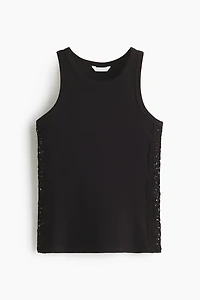 Ribbed Lace-Inset Tank Top