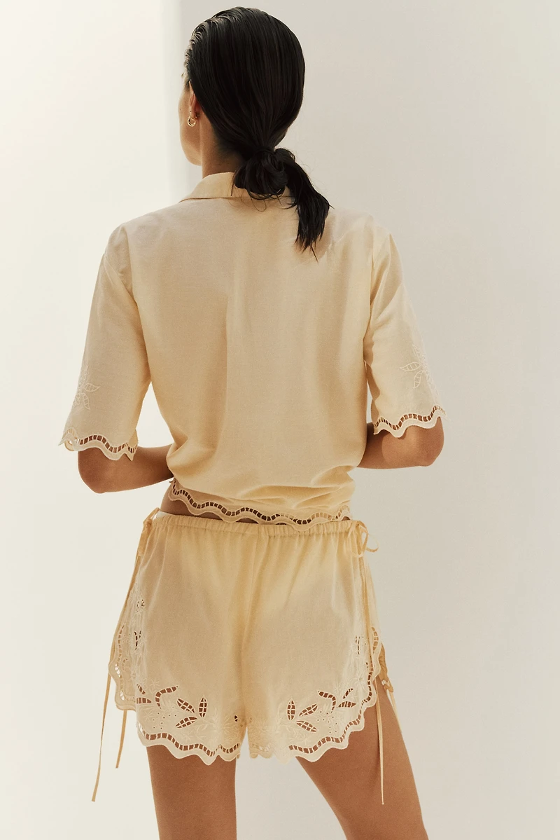 Cotton Beach Shorts with Eyelet Embroidery