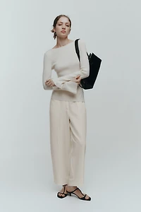 Linen-Blend Barrel-Leg Pants