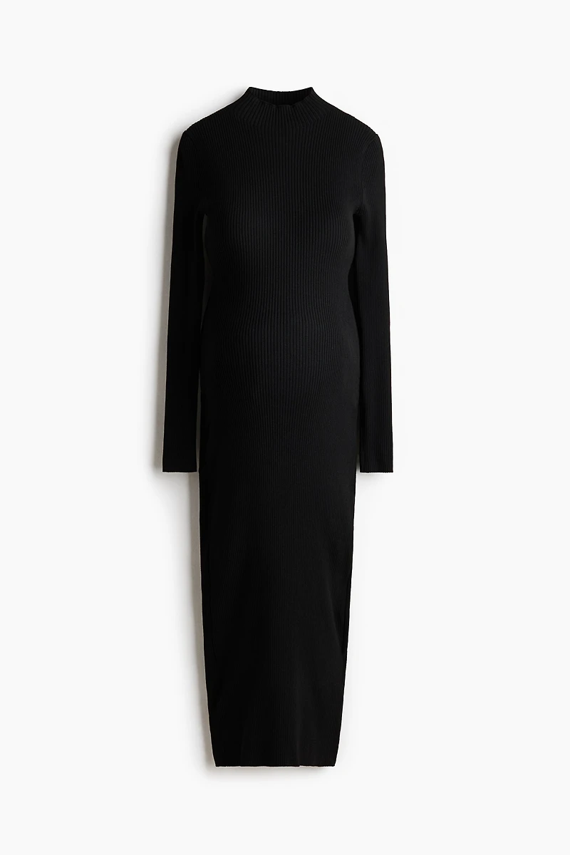 MAMA Rib-Knit Mock Turtleneck Dress