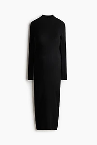 MAMA Rib-Knit Mock Turtleneck Dress