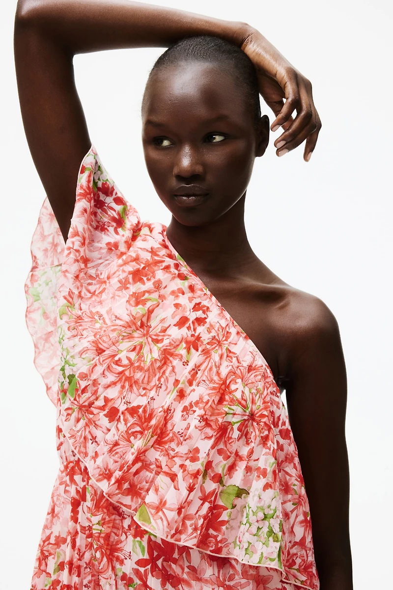 Pleated One-Shoulder Dress
