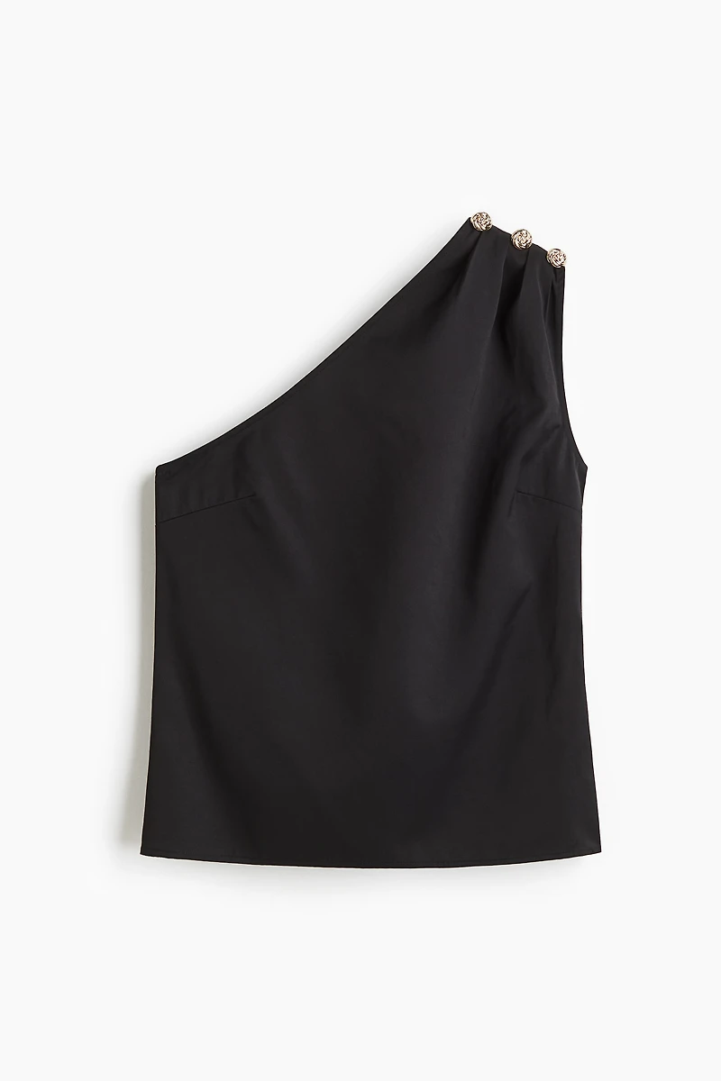 Button-Detail One-Shoulder Top