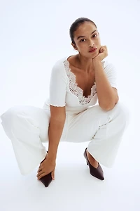 Lace-Trimmed Ribbed Top