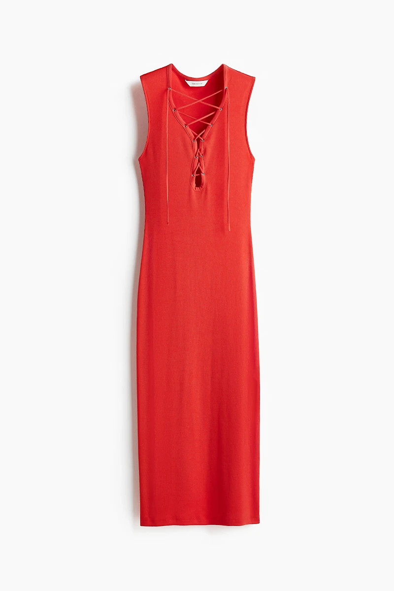 Ribbed Lace-Up Dress