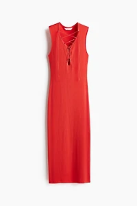 Ribbed Lace-Up Dress