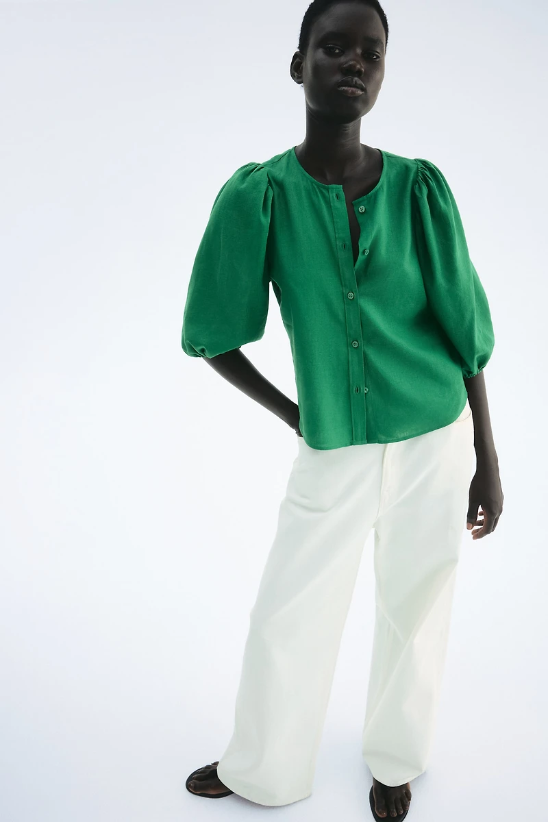 Linen-Blend Blouse