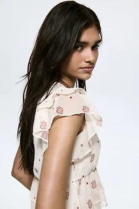 Ruffle-Trimmed Chiffon Top