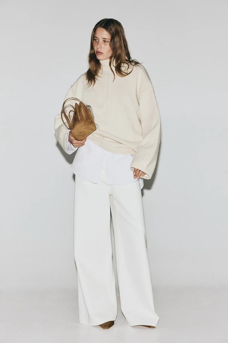 Seam-Detail Mock Turtleneck Sweater