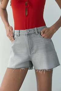 Raw-edge denim shorts