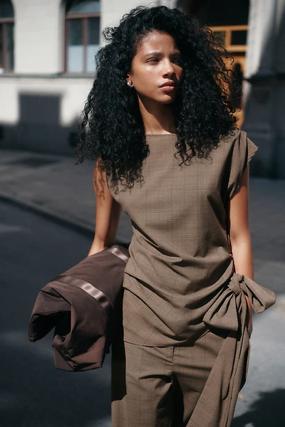 Tie-Detail Boat-Neck Top