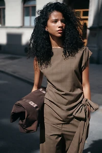 Tie-Detail Boat-Neck Top