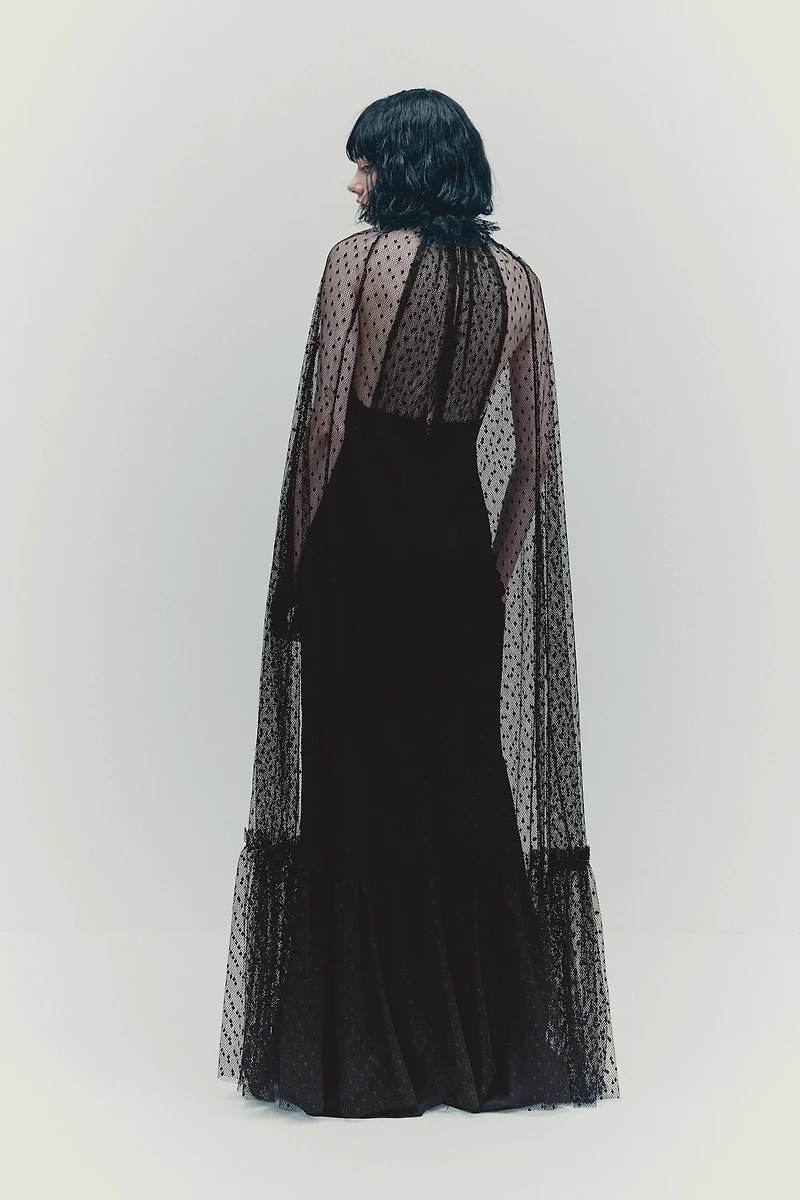 Dress with Mesh Cape