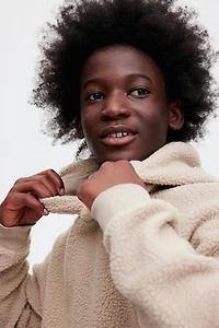 Loose-Fit Teddy Fleece Hoodie