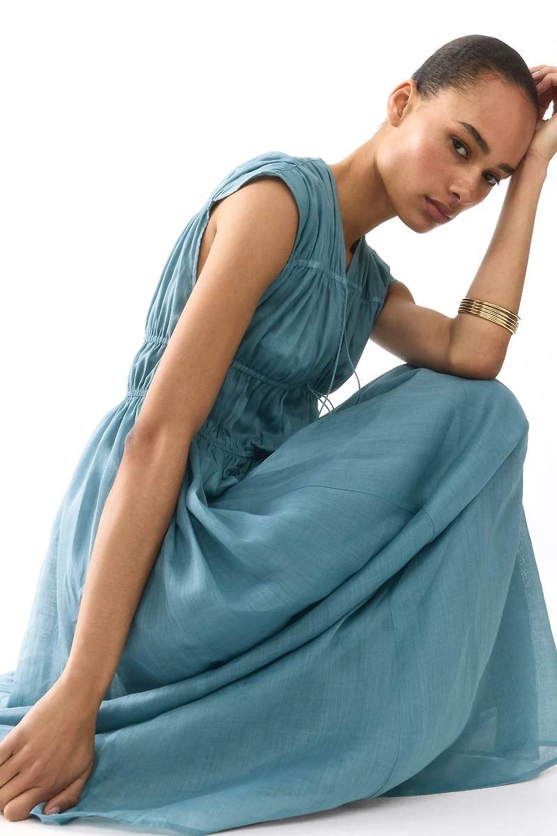 Drawstring-Detail Ramie Dress