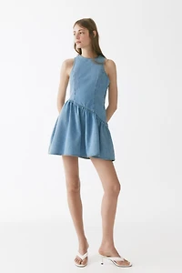 Flared-Skirt Denim Dress