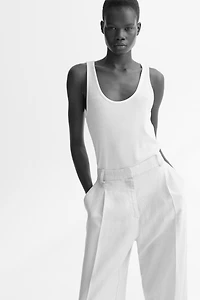 Wide-Leg Linen-Blend Pants