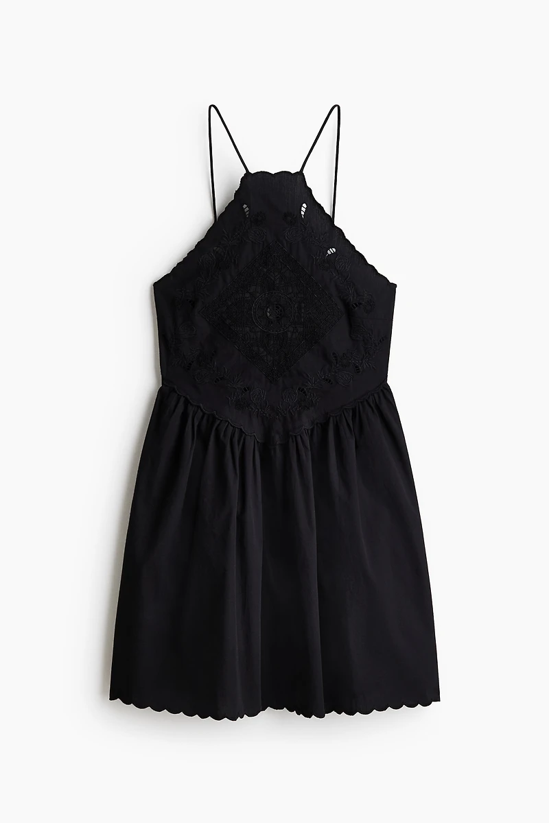 Flared-Skirt Dress with Eyelet Embroidery