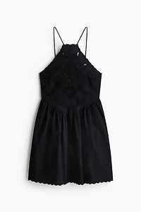 Flared-Skirt Dress with Eyelet Embroidery