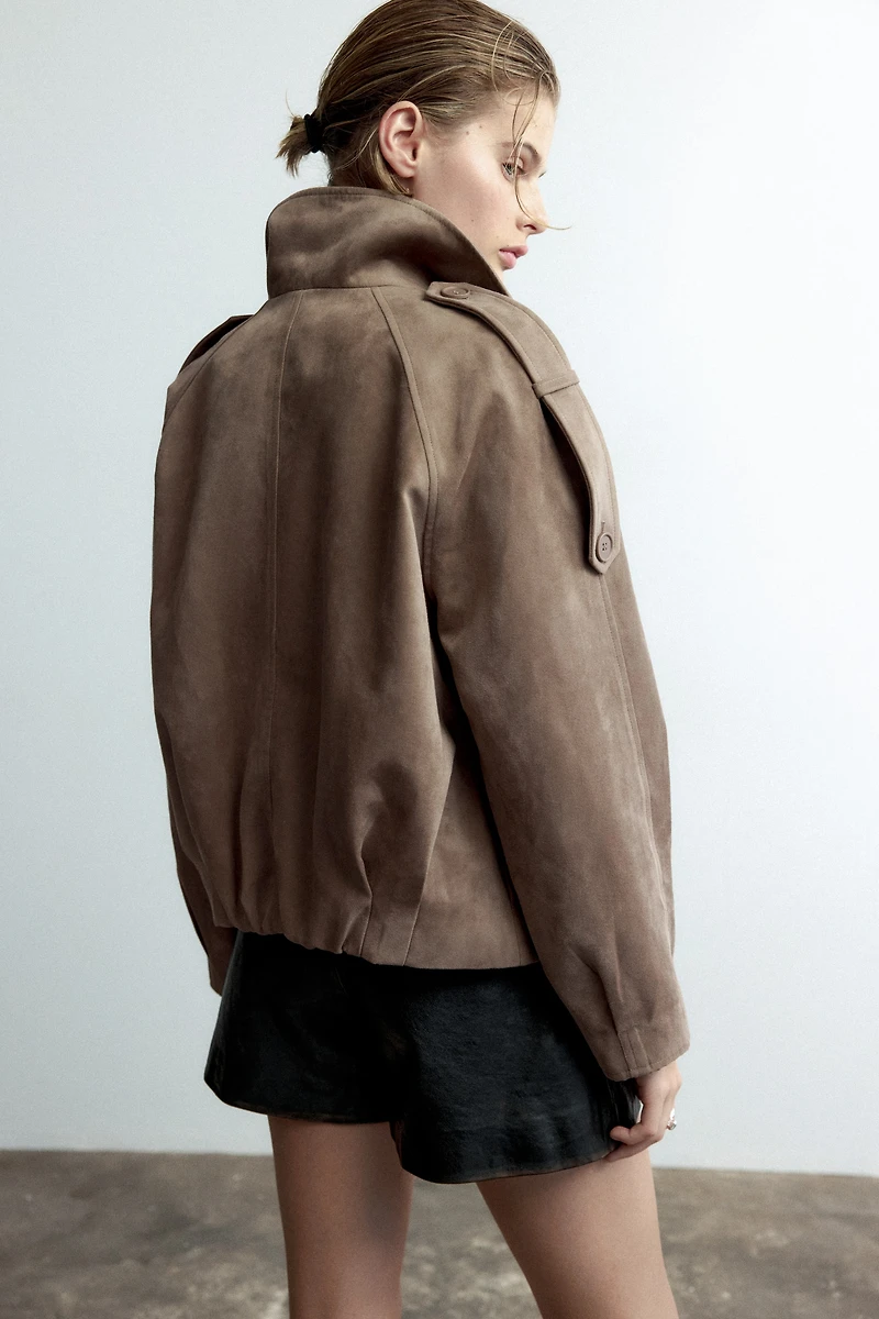 Double-Breasted Funnel-Collar Jacket