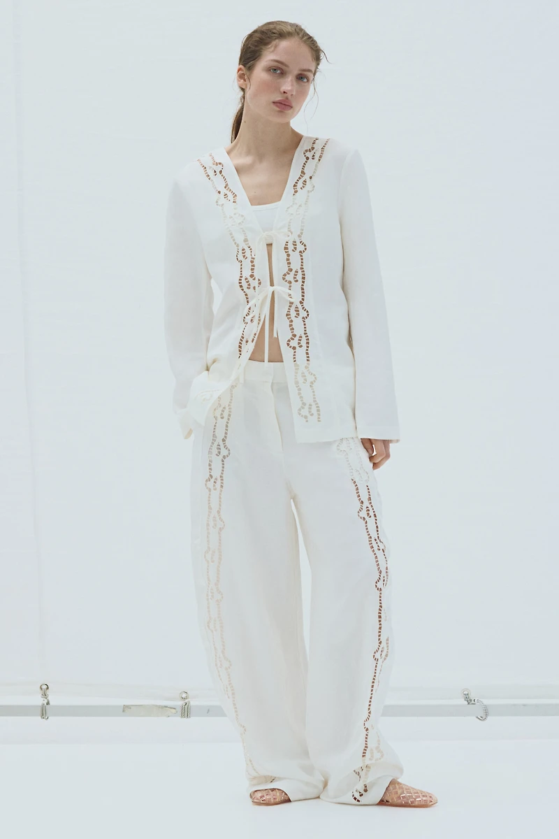 Tie-Front Linen-Blend Jacket