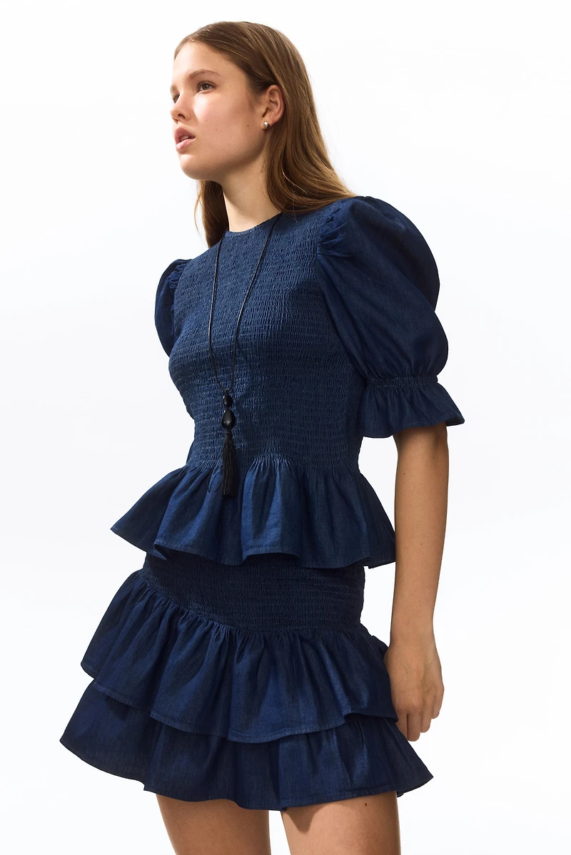 Smocked Denim Blouse