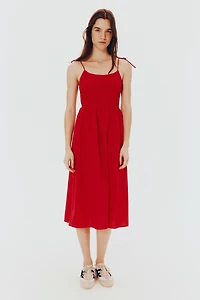 Tie-Shoulder-Strap Smocked Dress