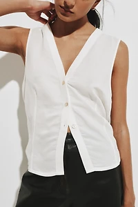 Sleeveless Linen-Blend Shirt