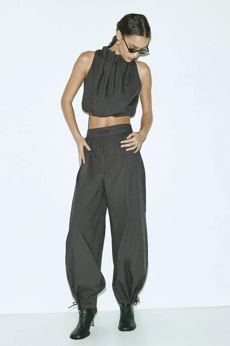 Balloon-Leg Poplin Pants