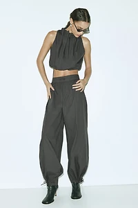 Balloon-Leg Poplin Pants