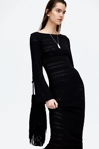 Lacing-Detail Hole-Knit Dress