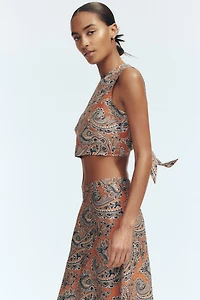 Linen-Blend Tie-Back Top