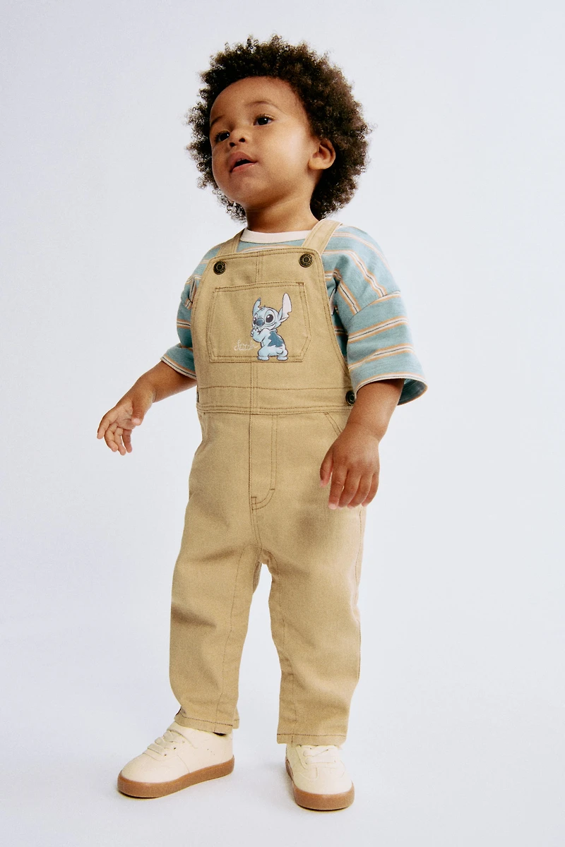 Motif-Detail Twill Overalls