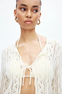 Pointelle-Knit Tie-Front Cardigan