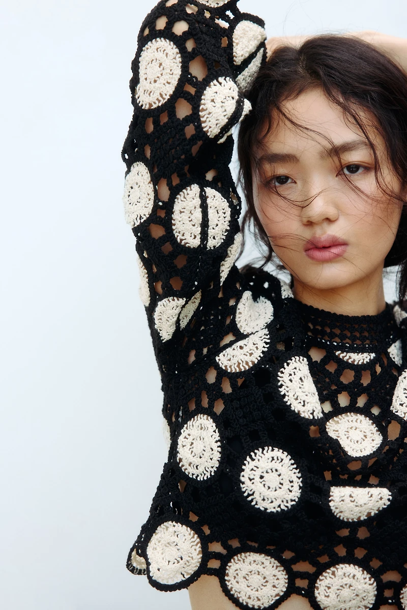 Crochet-look hole-knit top