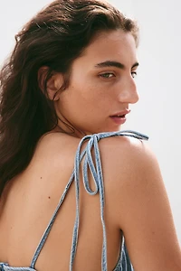 Haut en denim avec bretelles à nouer
