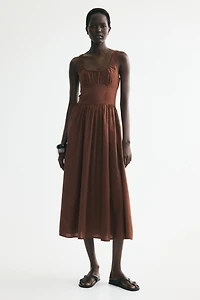 Ruched Linen-Blend Dress