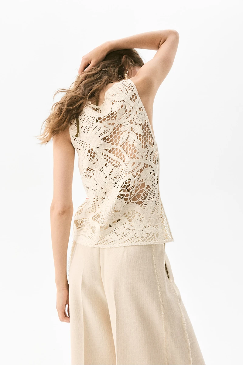 Sleeveless Crochet-Look Top