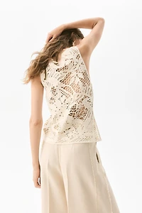 Sleeveless Crochet-Look Top