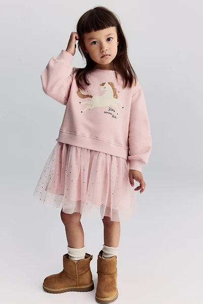 Sweatshirt Dress with Tulle Skirt