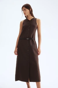 Belted Button-Front Dress