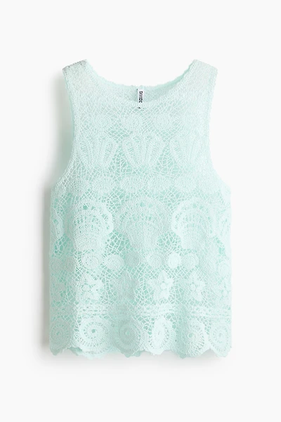 Motif-Detail Crochet-Look Top