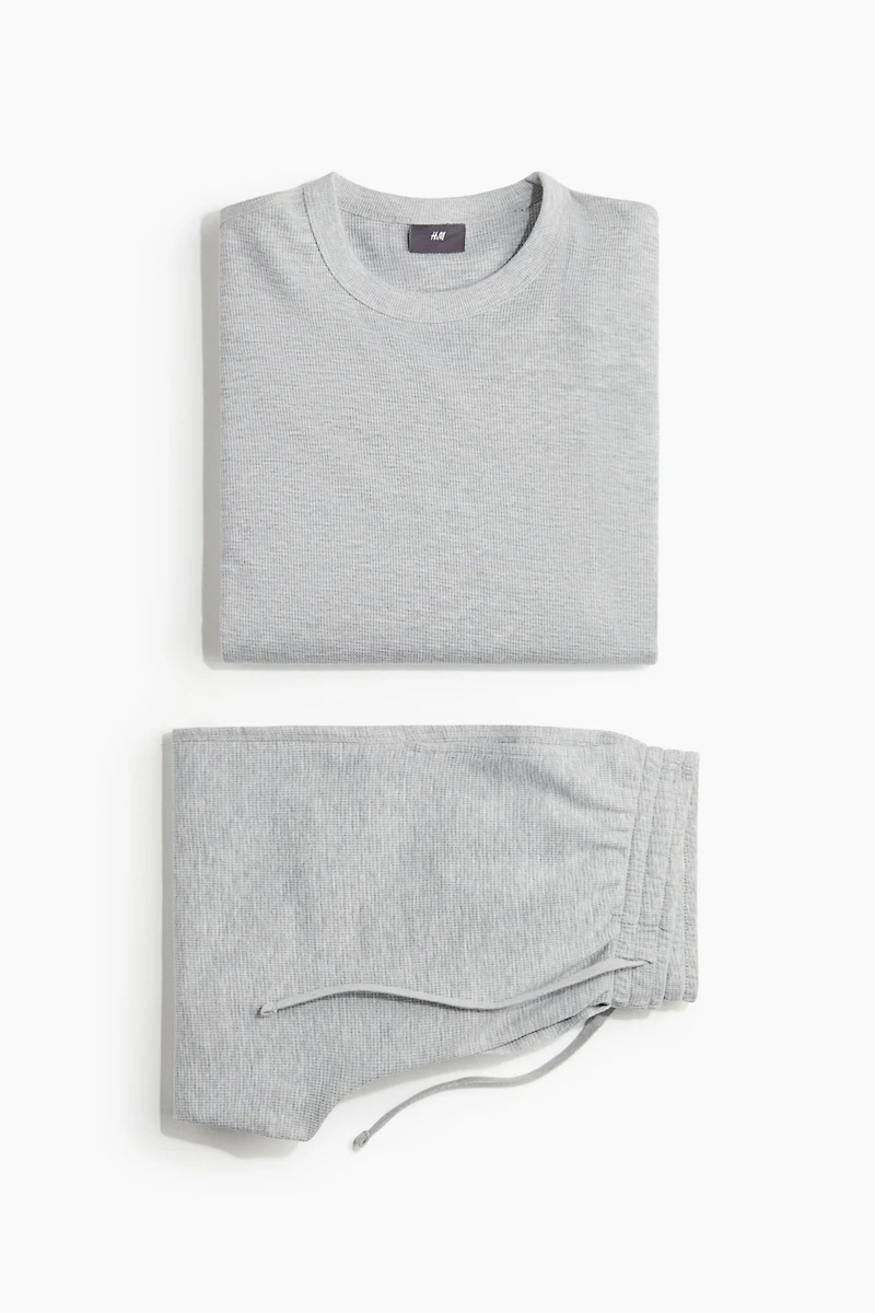 Waffled Cotton Pajama Shirt and Pants