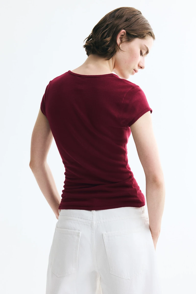Cap-Sleeved Fine-Knit Top
